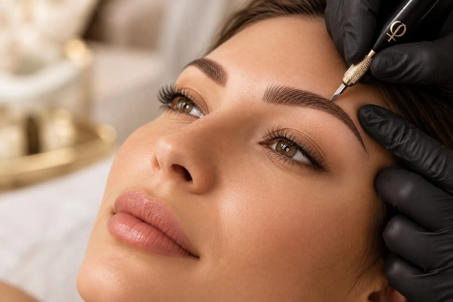 Microblading: feine Härchen werden von Hand in die Augenbraue gezeichnet